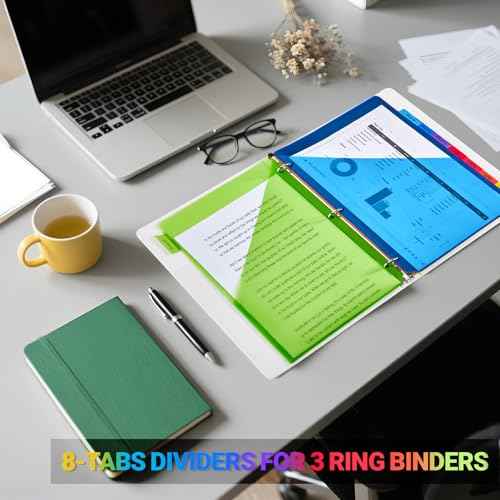 8-Tab Dividers for 3-Ring Binders, 16 Counts 3 Holes Index Dividers with 2 Pockets, Insertable 8 Tabs Binder Divider for 1/2''/1''/2''/3'' inch Binders, 8 Colors (2)
