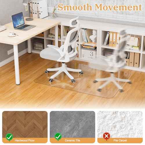 Office Chair Mat for Hardwood Floor, 36" x 48" Clear Plastic Desk Floor Protector, Heavy Duty Non-Slip Chair Mat for Rolling or Gaming Chairs, Durable Computer Mat for Home Office