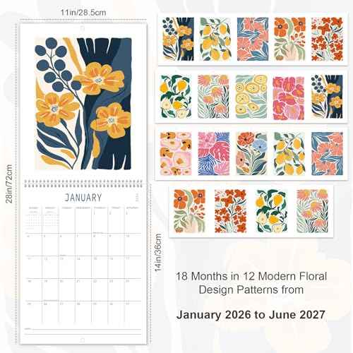 Guasslee Wall Calendar 2026-2027, Vertical Calendar Wall 2026, 18-Month Aesthetic Calendar From 2026 Jan-2027 Jun, 28" X 11" Monthly Planner Wall With Thick Paper, Floral Design for Home Office