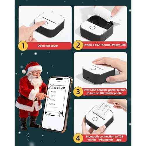 Mini Sticker Printer, T02 Print Pods Mini Printer Thermal Sticker Maker Machine, Bluetooth Inkless Printing, Gifts for Holiday, Memo, Study Notes, Work Plans, Compatible with iOS & Android, Black
