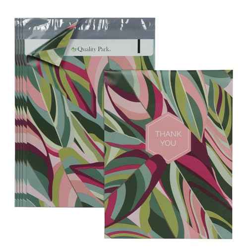 Quality Park Thank You Poly Mailers, 10 x13 Inch Shipping Envelopes, 100 Pack, Self Seal, Waterproof Shipping Bags for Clothing, Leaf (QUA89300)