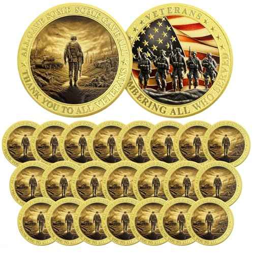 Military Challenge Coins - Bulk 24 Pcs Veterans Challenge Coin Remembering All Who Served Military Coins Soldier Tribute Coin Military Appreciation Gift