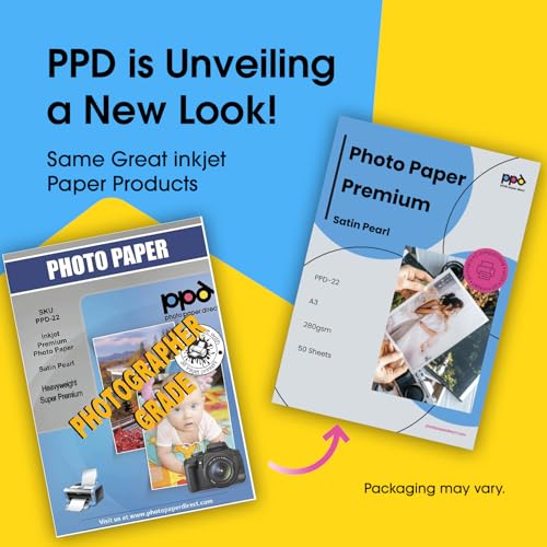 PPD Satin Photo Paper for Inkjet Printer, Premium Pearl Luster Finish 11 x 17 Size Sheets for Printable Photos, Thick 255 gsm 68 lbs 10.5 mil, White, Water Resistant & Instant Dry Prints (50 Pack)