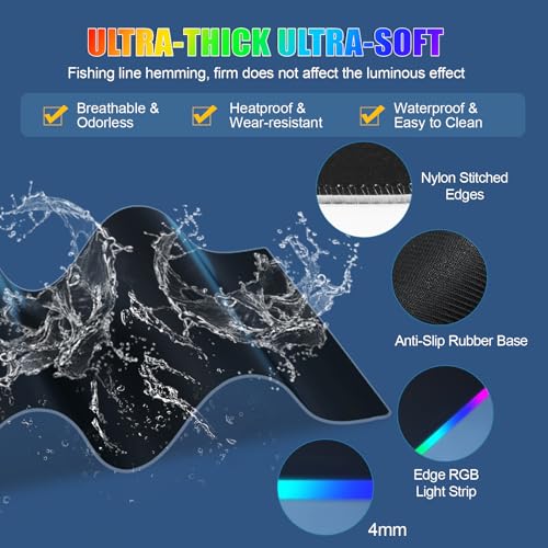 Wireless Charging RGB Mouse Pad with Foldable Phone Stand - 31.5x15.8 inch, No Adapter, Black