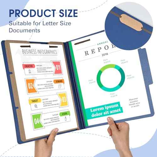 Cesil Pressboard Classification File Folders, 12pcs 3 Dividers Blue File Folders Letter Size with 2 Prongs Fastener, Heavy Duty Office File Organizer for Teacher School Medical Employee File Folers