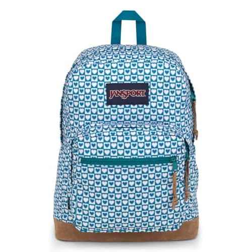 JanSport Right Pack Backpack - Durable Daypack with Padded 15" Laptop Sleeve, Spacious Main Compartment & Integrated Water Bottle Pocket - Hyped Hearts Green