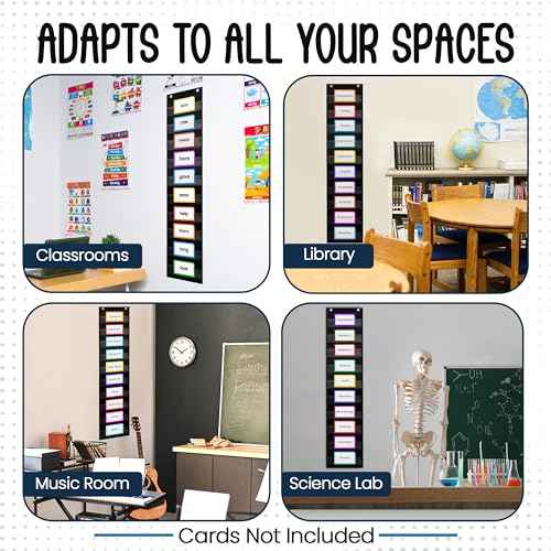 Essex Wares - 9" Wide x 44" Tall Pocket Chart, Black - Sturdy Pocket Chart for Classroom for Sentence Strips - Easy to Use & Hang, Reusable Black Pocket Chart
