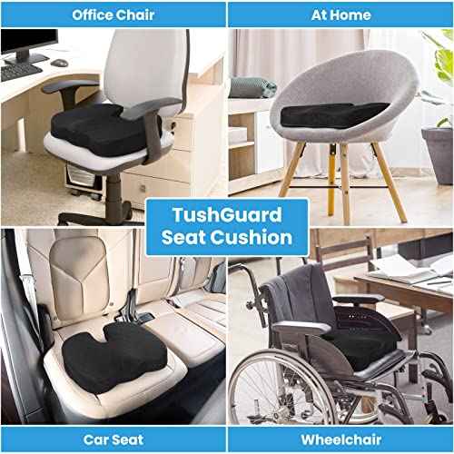 TushGuard Seat Cushion - Cushion for Office Chair, Car Seat, Airplane, Bleacher - Sciatica & Coccyx Pain Relief Desk Chair Cushion for Long Sitting Office Workers, Car Drivers(Black, XX-Large)