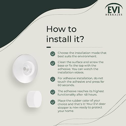 EVI Herrajes | Doorstop for Wall Placement | 45 x 17 mm | Stainless Steel White Lacquered | White and Black Rubber Included | Adhesive Installation or with Screw