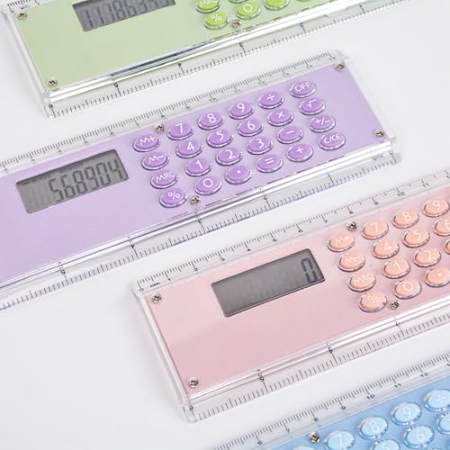 Pink 15cm Double Scale Ruler with Built-in 8 Digit Calculator for School Office