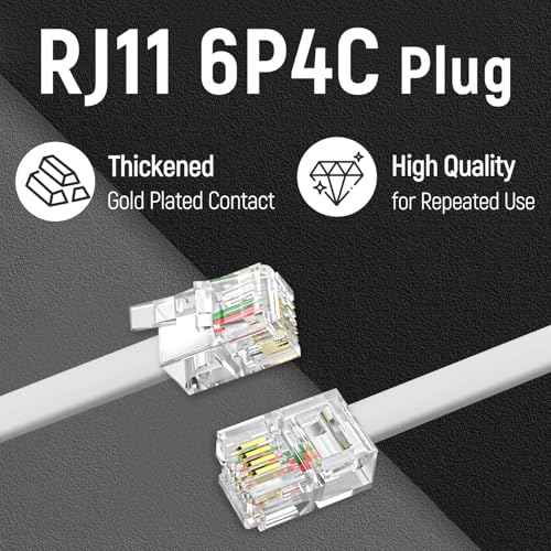 Uvital Phone Extension Cord 33 Ft, Telephone Cable with Standard RJ11 Plug and 1 in-Line Couplers and 20 Cable Clip Holders, White