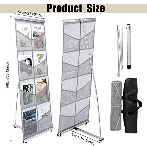 Portable Mesh Literature Holder with 8 Pockets - Floor Stand for Brochures & Magazines, Gray