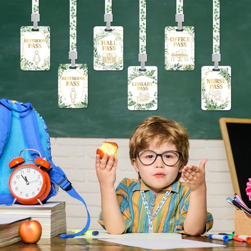 Pasimy 12 Pcs Pass Lanyards School Passes Set Vertical Card Lanyards Bathroom Passes for Students Office School Hall Bathroom Library Gift (Eucalyptus)