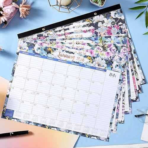 2026 Desk Calendar - JAN 2026 - DEC 2026, 2026 Calendar, Large Desk Calendar with Corner Protectors, 18-Month Calendar with Reference Calendars, for Home & Office Organizing - Floral (15" x 12")