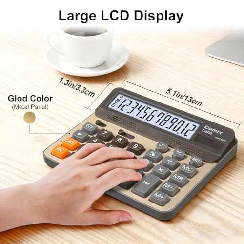 Comix Desktop Calculator, Large Computer Keys, 12 Digits Display, Champaign Gold Color Panel, C-2735