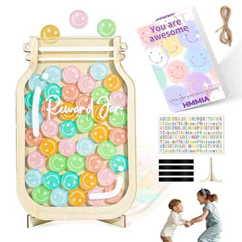 Personalized Magnetic Reward Jar, Smiley Faces Jar with Colorful Letter Stickers, Ideal for Classroom Reward System, Home Chore Chart, Positive Behavior Training (42PCS Smiley)
