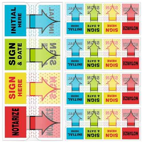 500pcs Sign Here Stickers & Tabs ? Initial Here, Sign & Date, Notarize Flags ? Sticky Post-It Flags for Documents, Book Annotation, Office Filing, Notary Supplies