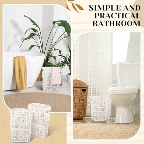 2 Pcs Wicker Trash Can 5 Gallon Waste Basket Bathroom Garbage Can White Narrow Waterproof Wicker Trash Basket for Bedroom Office Bathroom