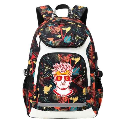 American Football Player 15 Multifunction Rugby Backpack Travel Laptop Daypack Night Reflective Strip Fans bag For Men Women (Red Pattern - 2)