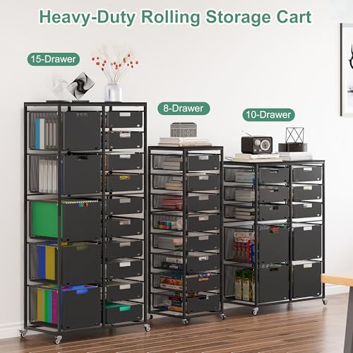 EasyPAG 8-Drawer Rolling Storage Cart with Wood Top, Metal Drawers, 30 lb Capacity per Drawer, Black