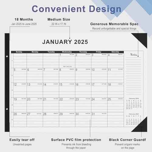 Desk calendar July 2025 - December 2026 large 22x17,desktop calendar with plastic cover,18 month,notes section