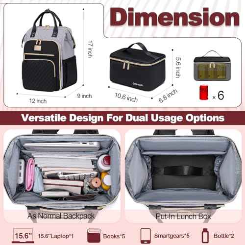 Lunch Backpack for Women, 15.6 inch Laptop Backpacks for Womens, Work Backpacks with Lunchbox,Insulated Back pack Cooler,Teacher Nurse Travel Backpack for Women