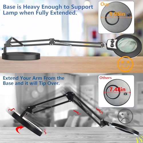 12X Magnifying Glass with Light Hands Free, 2025 New Upgrade Infinite Color and Brightness Magnifying Desk Lamp & Clamp, 2-in-1 LED Lighted Magnifier Stand for Craft Reading Hobby Close Work