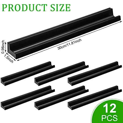 Teling 12 Pieces Name Plates Holder for Desk Self Adhesive and Removable Nameplate Stand with Pen Holder Black Plastic Name Tag Display with Adhesive Grip for Classroom School,1.5 x 12 x 1 Inch