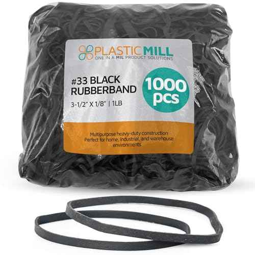 PlasticMill Black Rubber Bands Size 33 (3 1/2" x 1/8") - #33 Rubber Bands Office Supplies - Strong, Elastic Bands for Crafts, Balloon Garland, Cash, File Folders (1,000-Pack)