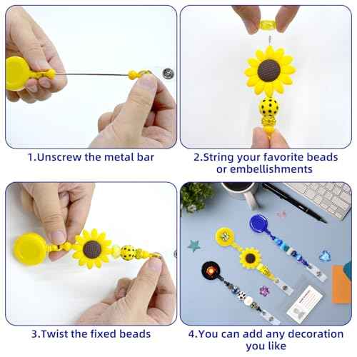 15pcs Colorful Beadable Badge Reels Making Kits - Beaded Blank Bars Bulk - Retractable Badge Reel with Belt Clip for ID Name DIY Gift Beadable Items for Nurses, Teachers, Students, Office, Workers