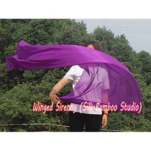 Winged Sirenny Large Silk Flex Flags for Prophetic Worship Praise Dance, 88" Handpainted Fluid Ministry Banner (purple)
