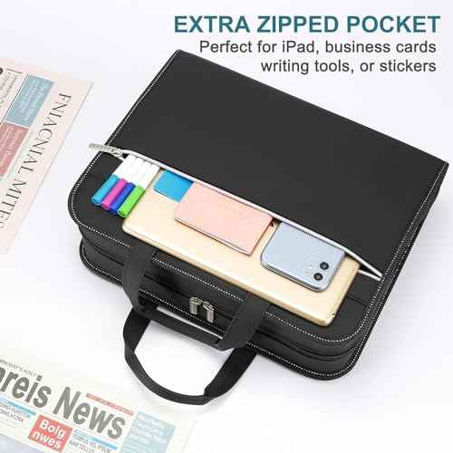 SEEKIND PU Leather Accordion File Organizer with Handle & Strap£¬12 Pockets Expanding File Folder with Zipper & Labels£¬Portable Document Organizer File for Letter A4 Files