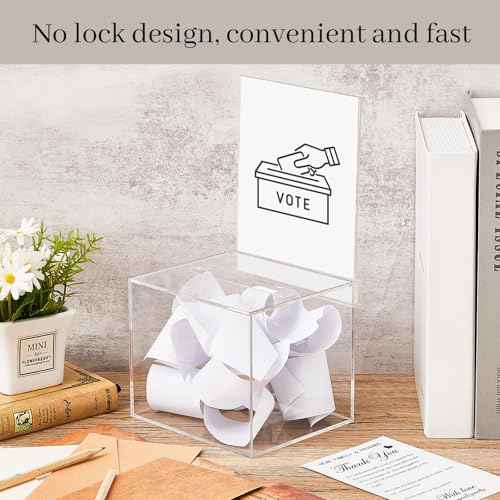 Bucherry 3 Pcs Acrylic Donation Box with Slot, 6 x 5 x 5 Inches Clear Ballot Suggestion Raffle Ticket Box with Sign for Fundraising, Raffle, Collecting, Donating, Voting