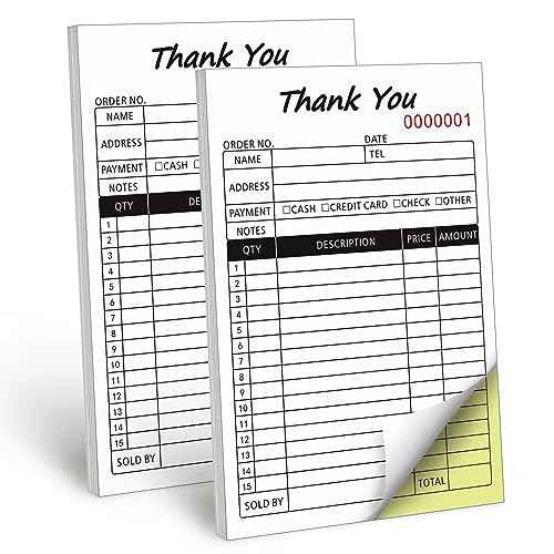 Receipt Book with Cardboard 2-Part Carbonless, Order Forms for Small Business