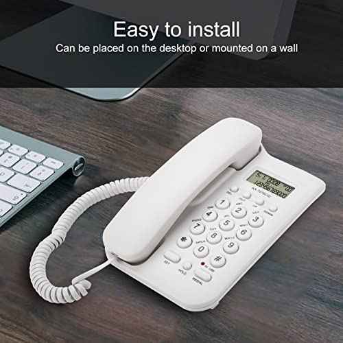 Corded Landline Phone, Dual Desktop,Wall Mountable Analog Telephone for Home Office Hotel, DTMF System (Black & White, No Battery Required) (White)