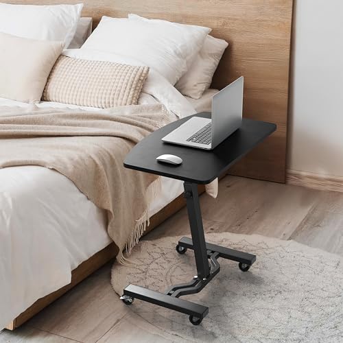 SHW Mobile Height Adjustable Laptop Cart with Lockable Wheels – Black, 15" x 25"