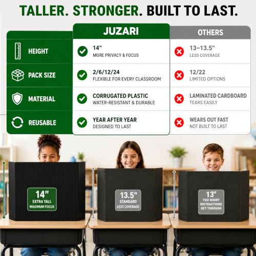 JUZARI 12 Pack Black Privacy Folders for Students Classroom Testing Dividers