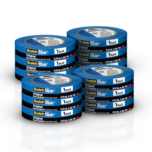 ScotchBlue Original Multi-Surface Painter's Tape 2090, 0.75 Inches x 60 Yards per Roll, 12 Rolls, Blue, 14-Day Clean Removal, UV Resistant, for Indoor and Outdoor Use