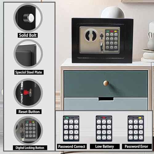 Yuanshikj Electronic Deluxe Digital Security Safe Box Key Keypad Lock Home Office Hotel Business Jewelry Gun Cash Use Storage money (BLACK)