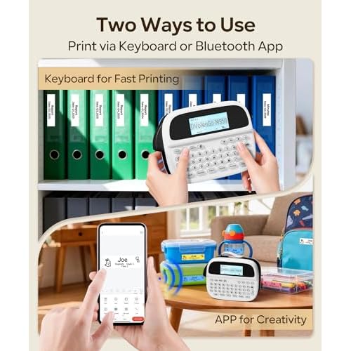 Label Maker Machine with Tapes, Label Maker Waterproof-labels, Rechargeable Bluetooth Labeler, Inkless Labeling Machine with Backlit LCD, M950 Handheld Label Printer for Home Kitchen Food-Labels