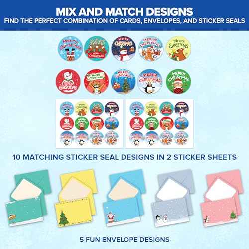 Decorably 20 Pack 5x7in Funny Christmas Cards with Envelopes and Stickers, 10 Charming Designs Christmas Cards Funny with Printed Message Inside