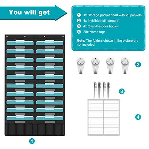 KIKIGOAL 20 Pockets Hanging Wall File Organizer - Heavy Duty Office & Classroom Storage