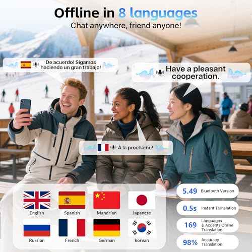 AI Translation Earbuds Real Time, 169 Languages & 8 Offline Modes, 60H Playtime Language Translator Earbuds, Audifonos Traductores Ingl?s Espa?ol for Travel Business Learning(Black)