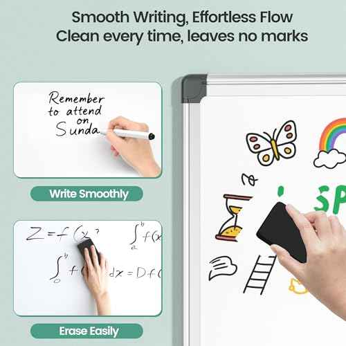 Magnetic White Board 36" x 24" for Wall, Dry Erase Board for Home Office, School, Study Room ? Silver Aluminum Frame, 2 Markers, 4 Magnets, Eraser Included