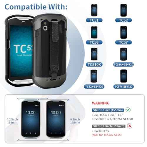 Protective Case Cover for Zebra TC51 TC52 TC56 TC57 TC510K Rugged Boot with Hand Strap for Zebra Phone Case with Tempered Glass (Black)