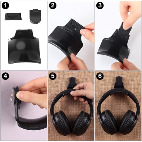 Fiwochic 4-Pack Fabric Wall Headphones Hooks for Cubicle, Black