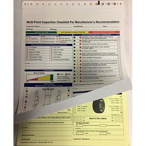 Inspection Form - Automotive Checklist - 7291-250 Qty. (W15)