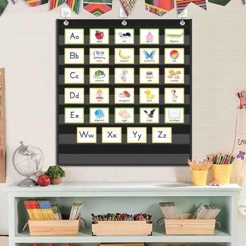 Eamay Standard Pocket Charts, Black Pocket Chart for Classroom,Teacher Supplies(28W*28L)