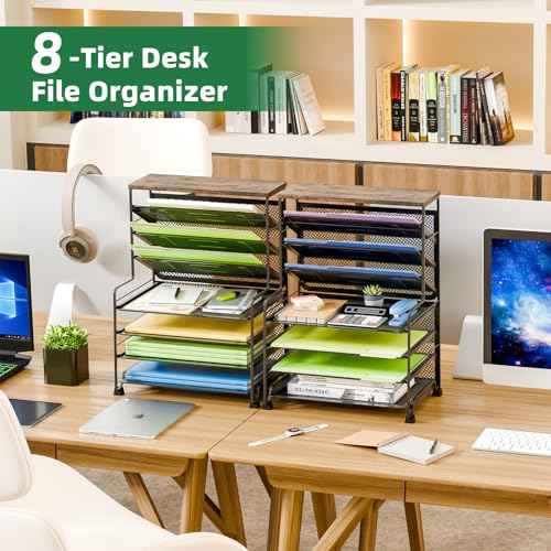 Simple Trending 8 Tier Desk File Organizer, 2 Pack Letter Tray Paper Organizer, Mesh Desk Accessories File Folder for Office, Home or School, Black