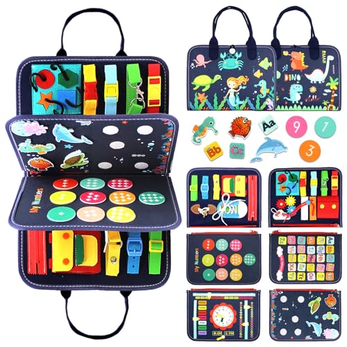 Qizfun Montessori Busy Board & Busy Book for Toddlers – Blue/P4 Sensory & Learning Toy for Travel & Kids' Development